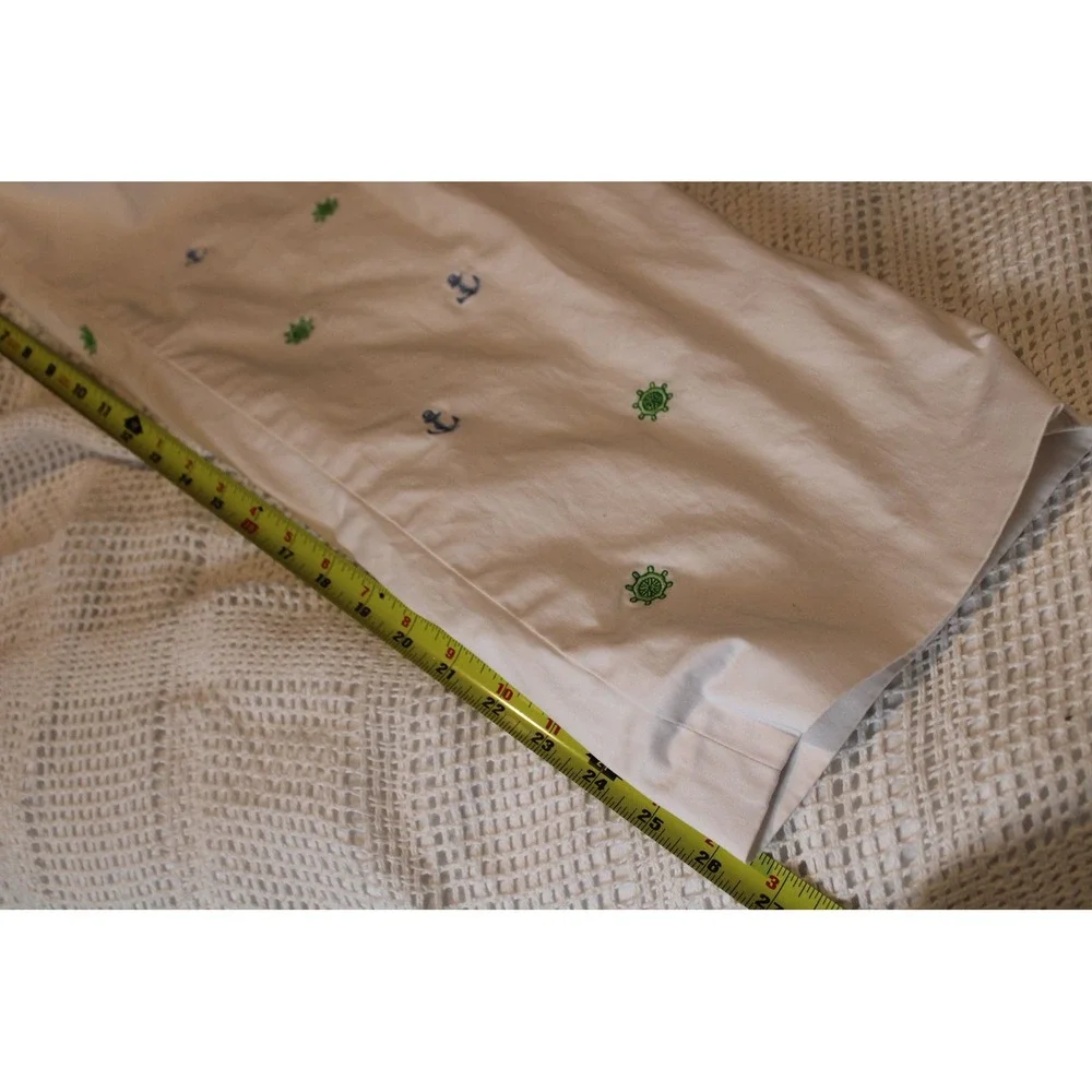 Brooks‎ Brothers Embroidered Nautical Anchor Stretch Pants White Size 10